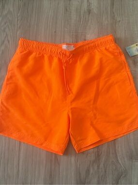 Primark Men's Neon Orange Swim Trunks with Drawstring